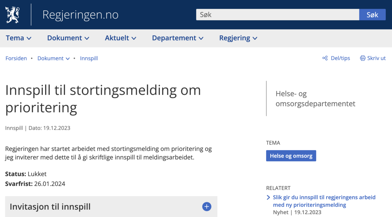 Innspill til prioriteringsmelding
